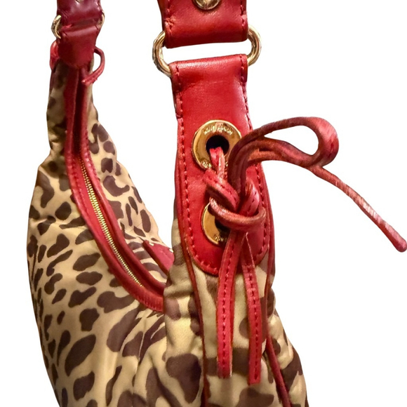 VINTAGE KATE SPADE NYLON LEOPARD PRINT SMALL RED BOW SHOULDER BAG - Picture 6 of 13